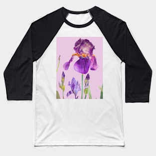 Iris Watercolor Painting - Elegant Purple on Lilac Pink Baseball T-Shirt
